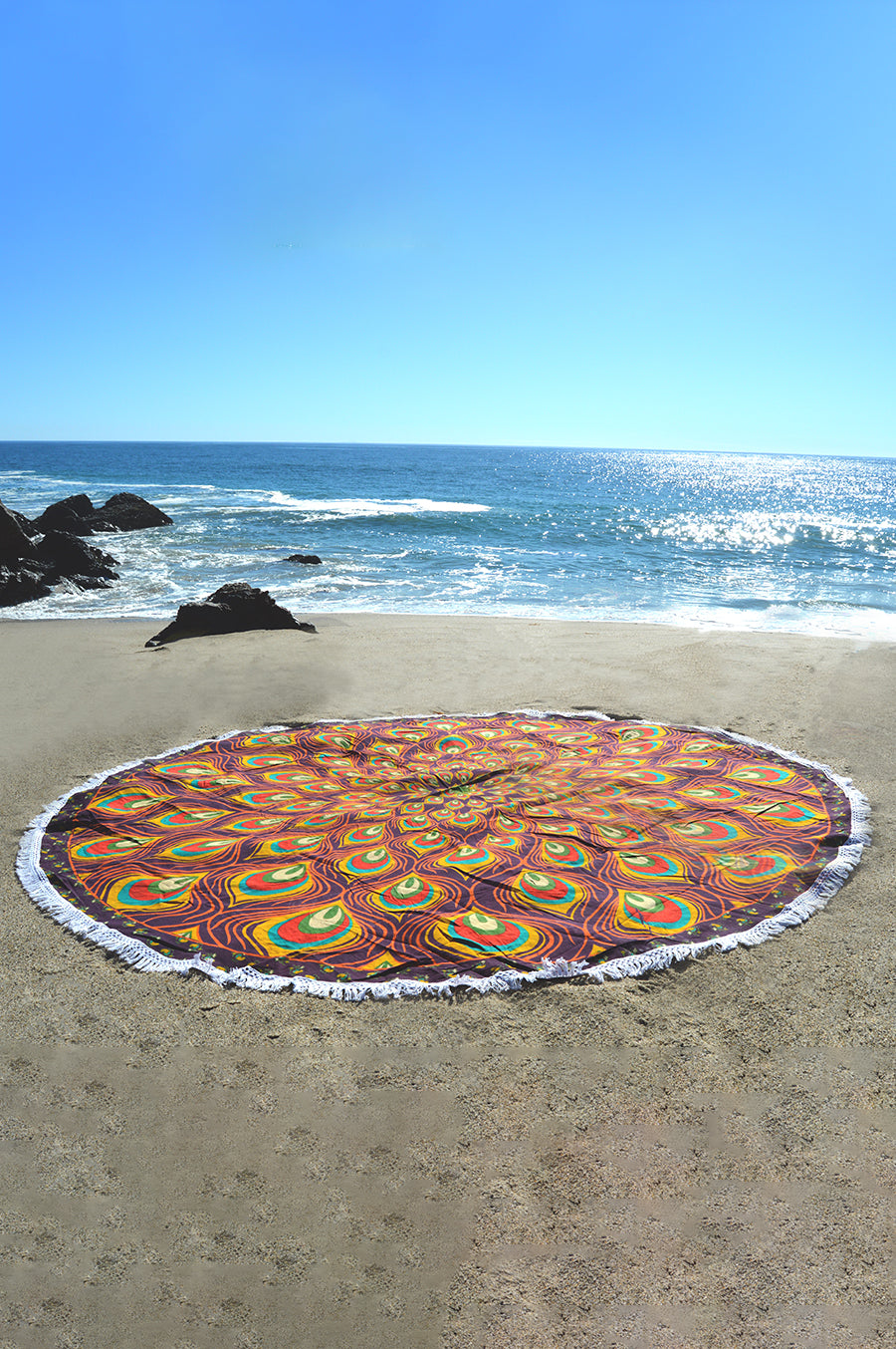 Round Beach Blanket- Peacock Feather