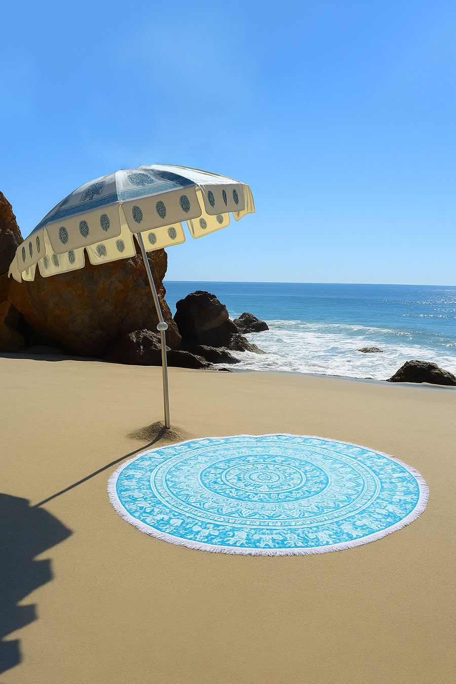 Round Beach Blanket- Teal Elephants