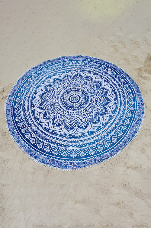 Round Beach Blanket- Blue Lotus Flower
