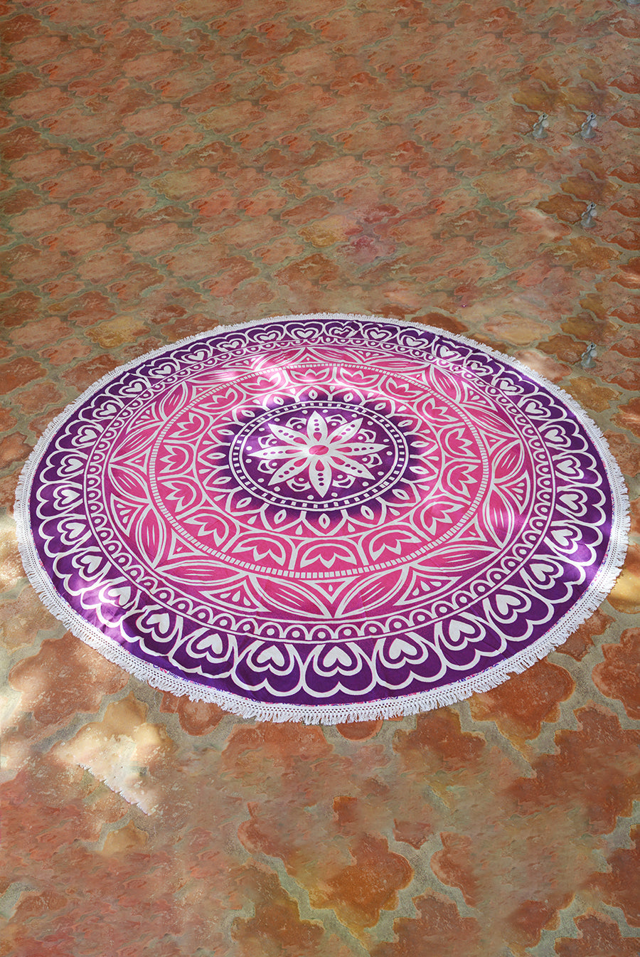 Round Beach Blanket- Pink/ Purple Star Flower