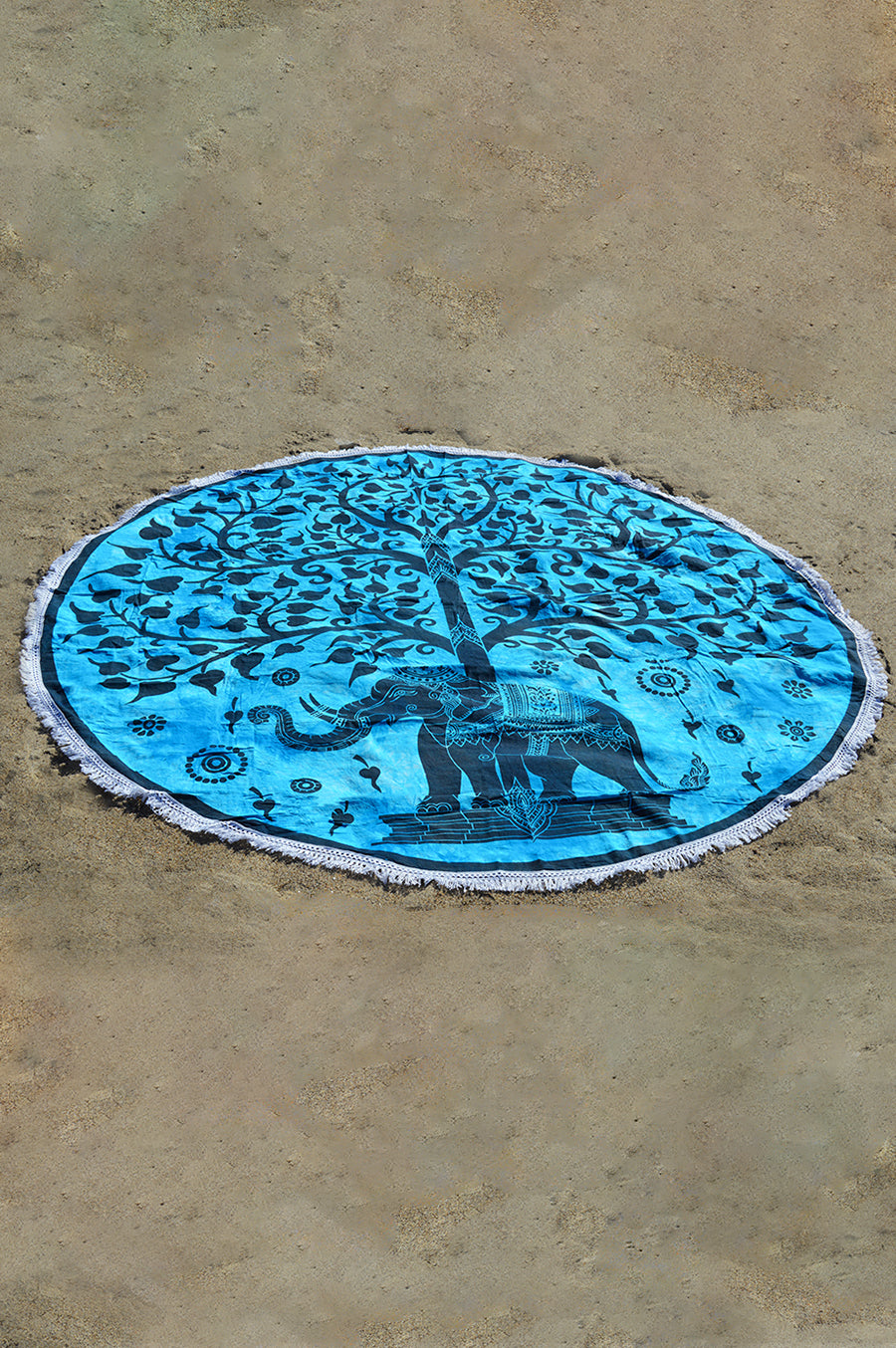 Round Beach Blanket- Blue Tie Dye Elephant