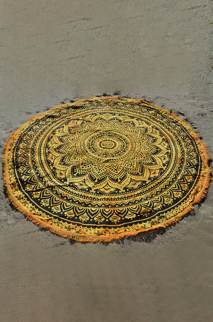 Round Beach Blanket- Yellow/Orange Tie Dye