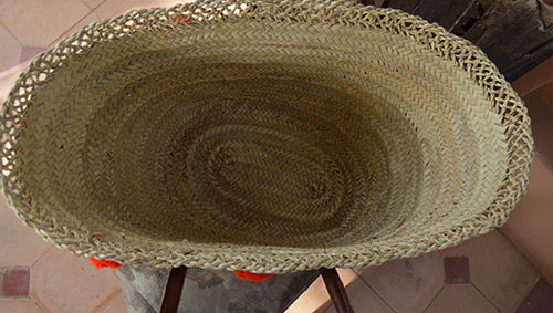 Handmade Moroccan Beach Bag - Orange Pom Pom