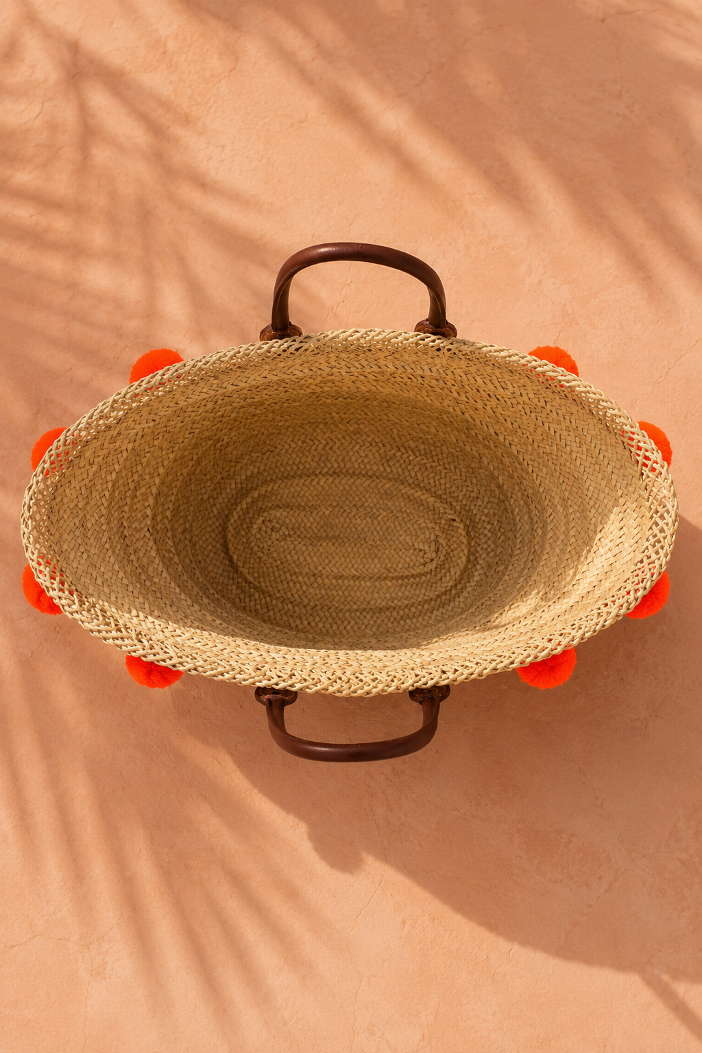 Handmade Moroccan Beach Bag - Orange Pom Pom