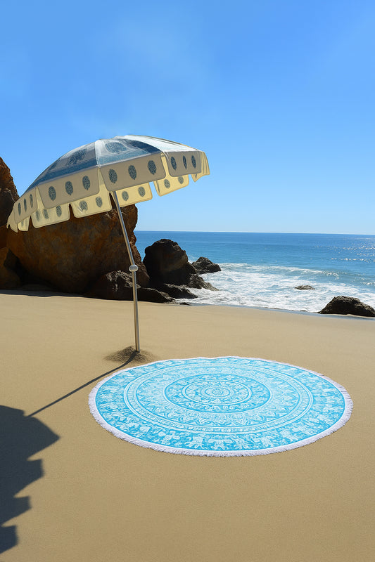 Round Beach Blanket- Teal Elephants