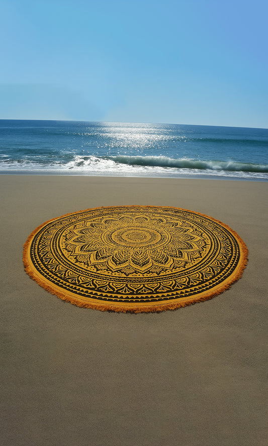 Round Beach Blanket- Yellow/Orange Tie Dye
