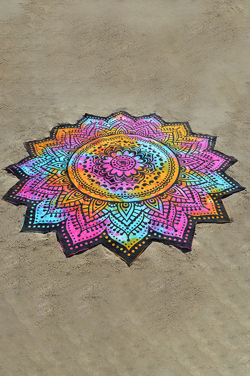 Lotus Star Beach Blanket- Magenta/Blue/Orange Tie Dye