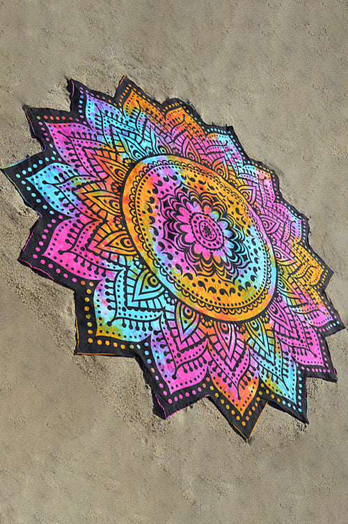 Lotus Star Beach Blanket- Magenta/Blue/Orange Tie Dye