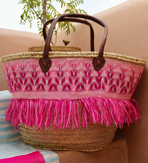 Handmade Moroccan Beach Bag - Pink Missoni Tassels